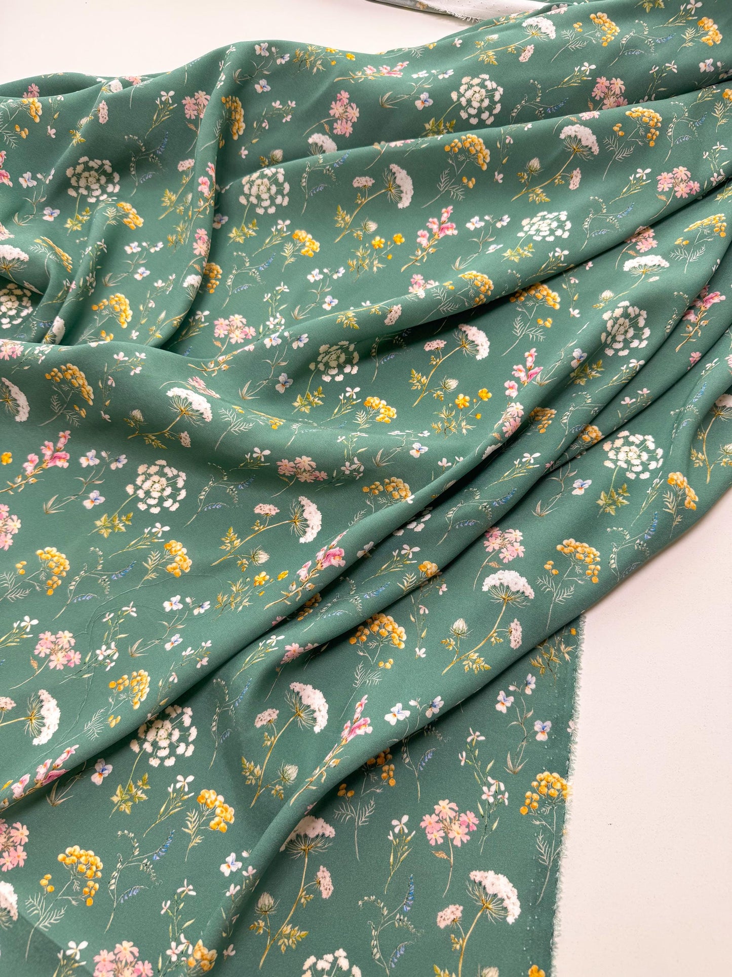 Floral Silk Satin Fabric: Sage Green Italian Designer Dressmaking