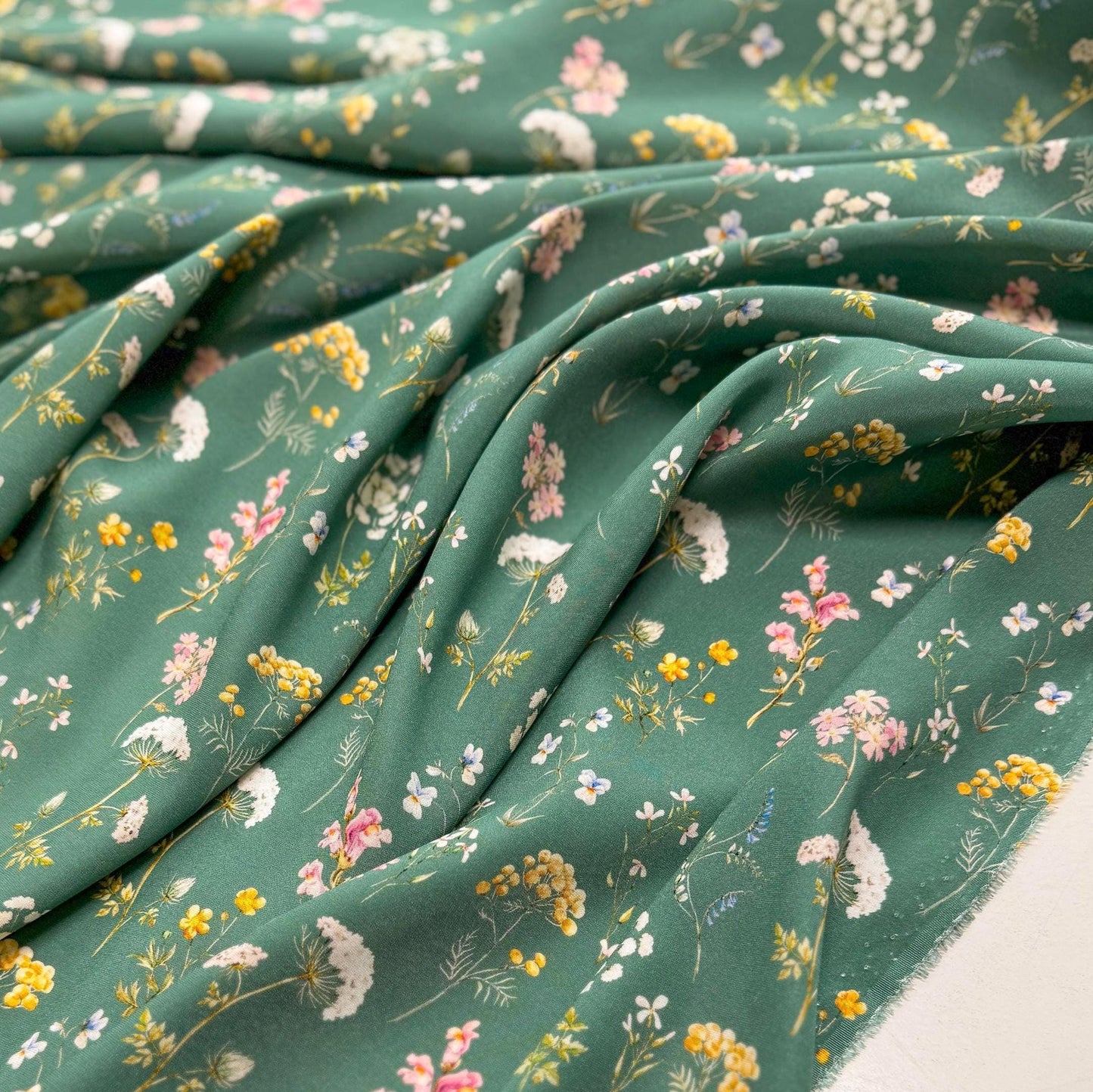 Floral Silk Satin Fabric: Sage Green Italian Designer Dressmaking
