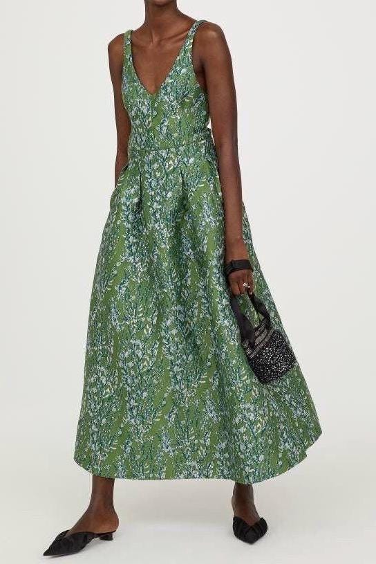 Floral Silk Satin Fabric: Sage Green Italian Designer Dressmaking