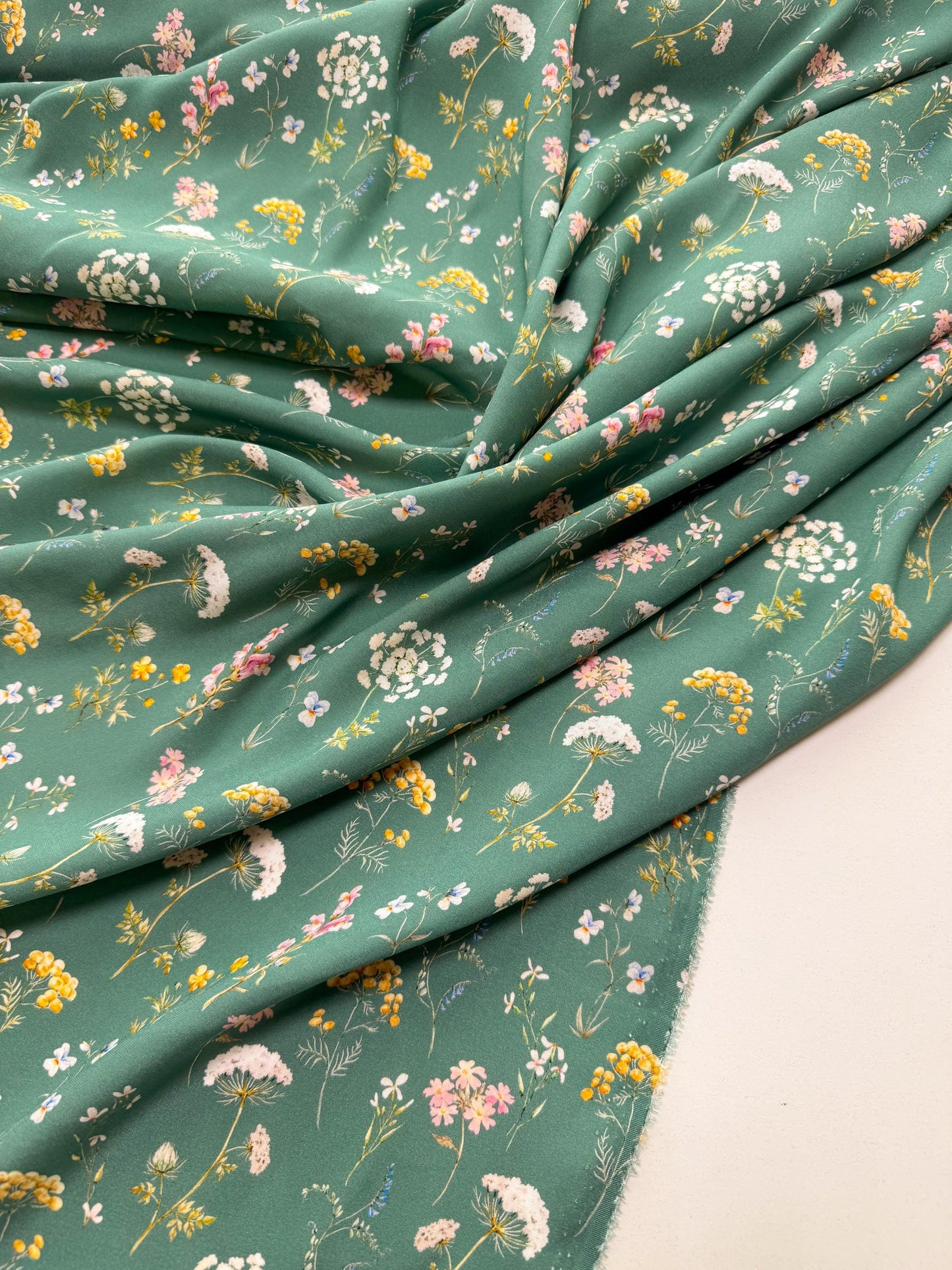 Floral Silk Satin Fabric: Sage Green Italian Designer Dressmaking